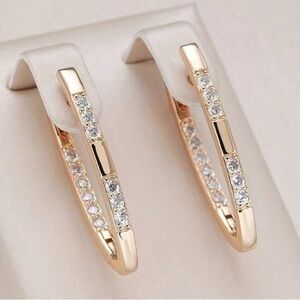 Champagne Gold V Shaped Rhinestone Earrings